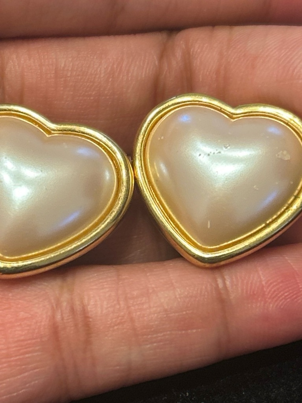 Gold Heart Pearl-Effect Clip Earrings - Women Jewelry